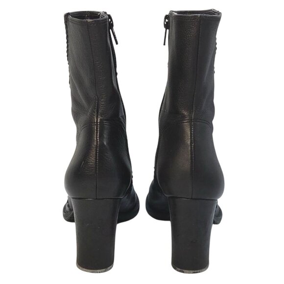 Gianni Bini Women's Black Leather Block Heel Stitched Zip Booties 9" Sz 8 - Picture 5 of 8